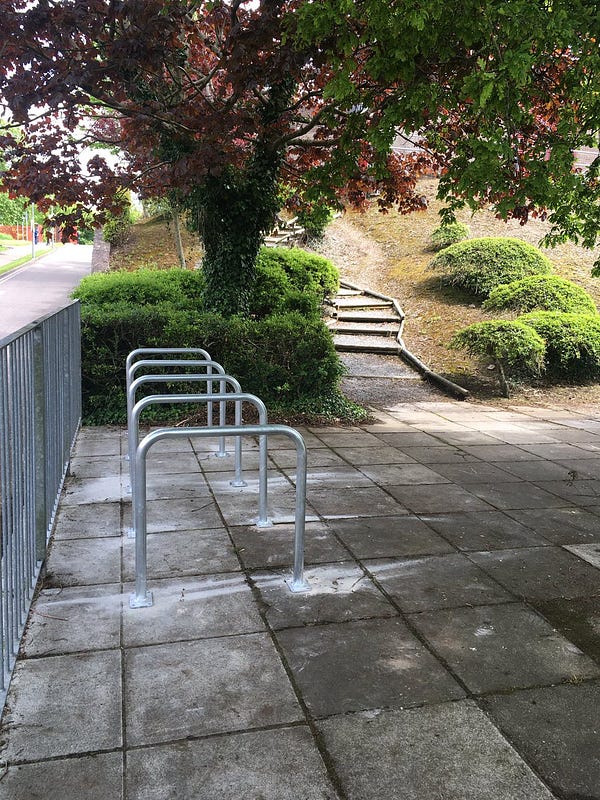 Bicycle parking outside Mayfield Community School.