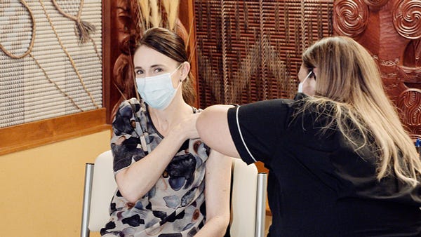 Image description: Prime Minister Jacinda Ardern getting her COVID-19 vaccination.
