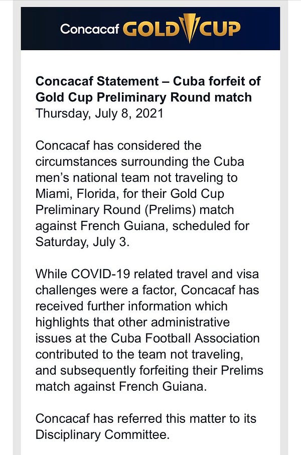 Men's football Visa issues prevent Cuba travelling to United