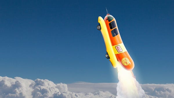 The Wienermobile blasting off into space