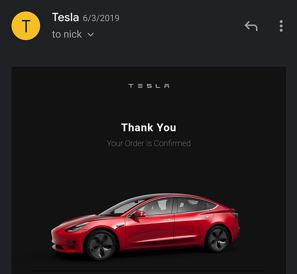 June 2019: Ordered a Model 3.