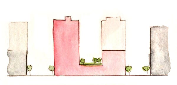 Towers in the Block - Cross Section showing raised courtyard 