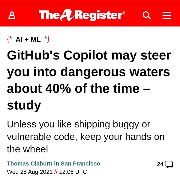 GitHub's Copilot may steer you into dangerous waters about 40% of the time — study
