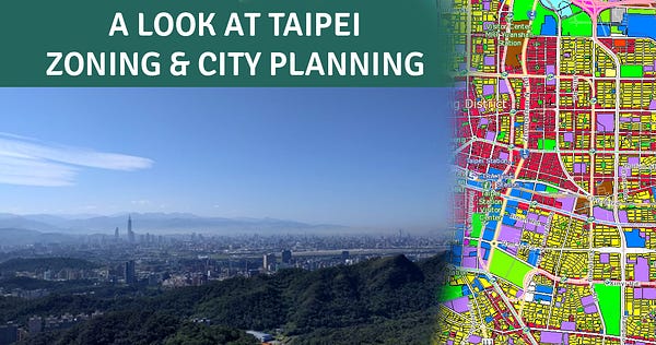 a picture of the Taipei skyline and part of the city's zoning map