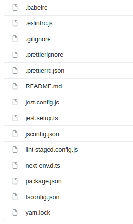 screenshot of a lot of configuration files in the root directory of a project on GitHub