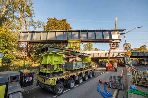 Installing girders at Elmont Station over the Cross Island Parkway