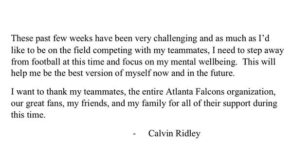 Falcons WR Calvin Ridley stepping away from football because of mental  health issues