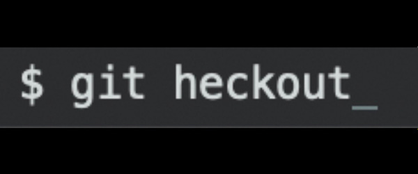 Screenshot of a command line with text “git heckout”
