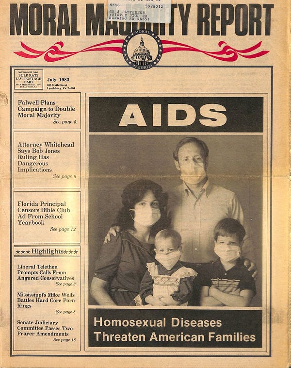 historic moral majority newsletter:AIRW - Homosexual diseases threaten american families"
