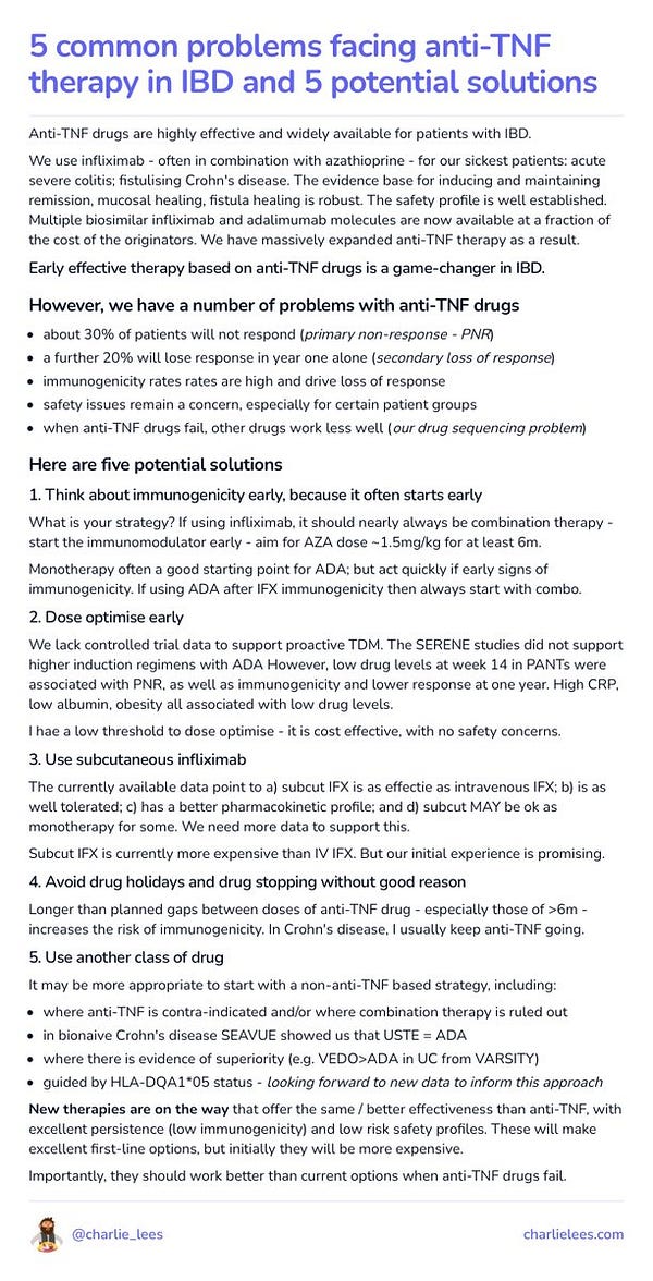 5 common problems facing anti-TNF therapy in IBD and 5 potential solutions