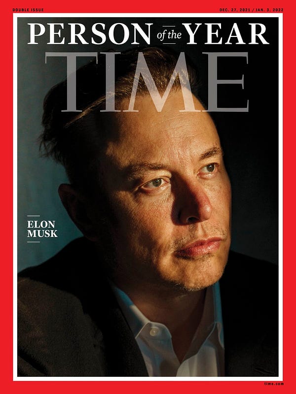 TIME Magazine cover from 12/13/2021 featuring Elon Musk as person of the year