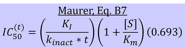 IC50(t) = (KI/k_inact*t)(1+[S]/Km)(0.693)