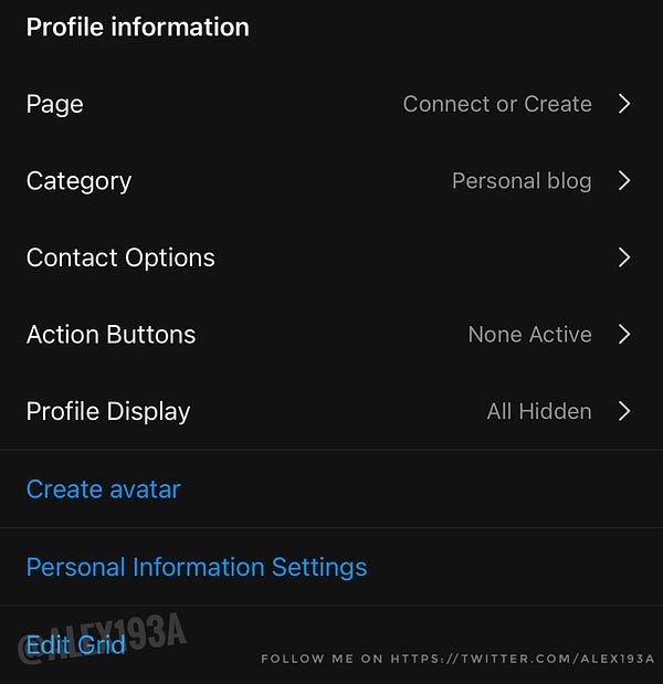 Profile information
Connect or Create
Page
Personal blog
Category
7
Contact Options
None Active
Action Buttons
All Hidden
Profile Display
Create avatar
Personal Information Settings
Edtl Grid 93A
FOLLOW ME ON HTTPS://TWITTER.cOM/ALEX193A