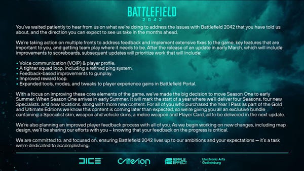 This image summarizes the Battlefield Briefing: The Journey to Season One, which can be found at the URL in the tweet.