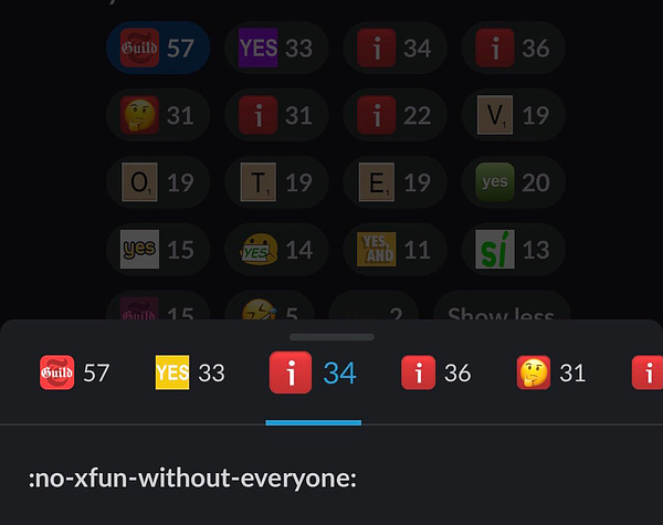 A hovered slack emoji that is named “No XFun without everyone”