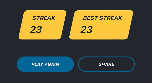 WikiTrivia score: Streak 23 Best streak 23