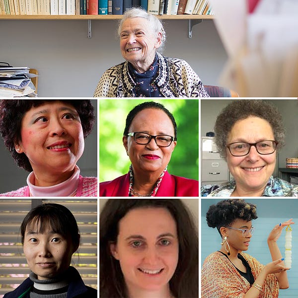 Grid with Millie Dresselhaus at the top, and photos of Deborah Chung, Shirley Ann Jackson, Carol Steiner, Jing Kong, Marcie Black, and Netia McCray