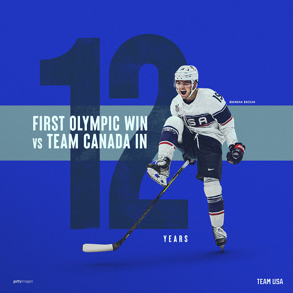 Graphic that reads "First Olympic Win Vs. Team Canada in 12 Years"