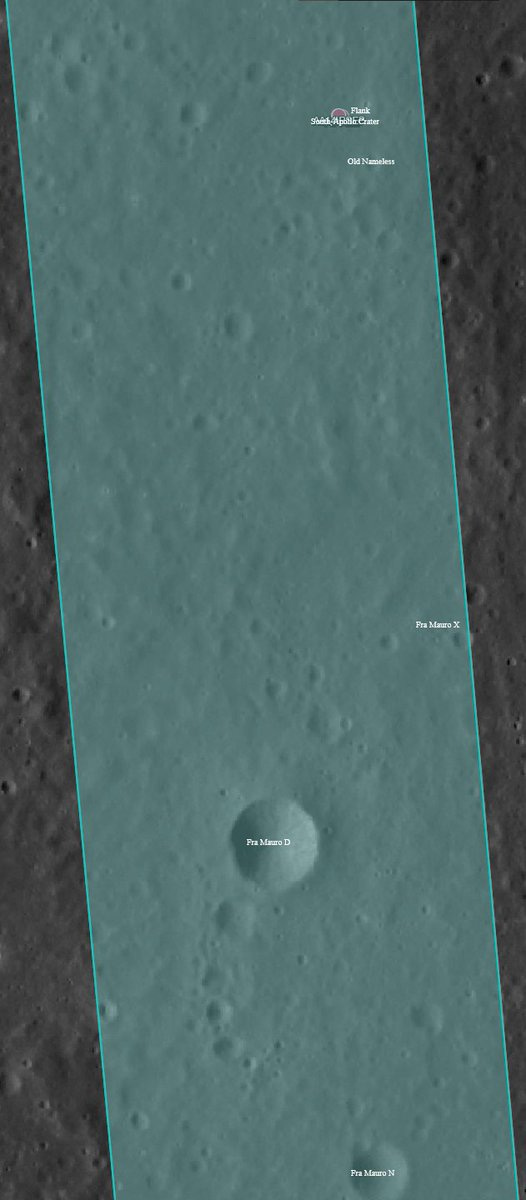 Polygonal overllay of the lunar surface. The chain of Fra Mauro craters can be seen, along with the landing spot for Apollo 14.