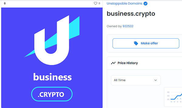 Highest Unstoppable Domains Sale (Business.crypto)
39 ETH