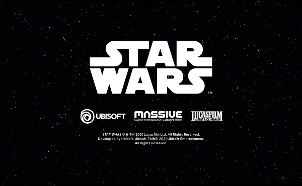 Large Star Wars logo above logos for Ubisoft, Massive and Lucas Film Games
