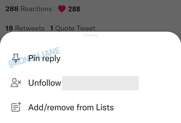 tweet action menu showing “Pin reply” option

the tweet being shown is one of mine: pivoting from blockchain to gold chain