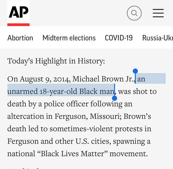 AP story saying brown was a “man”
