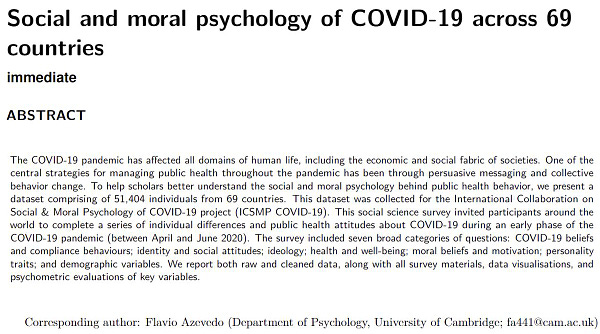 Abstract of our paper on the "Social and Moral Psychology of COVID-19