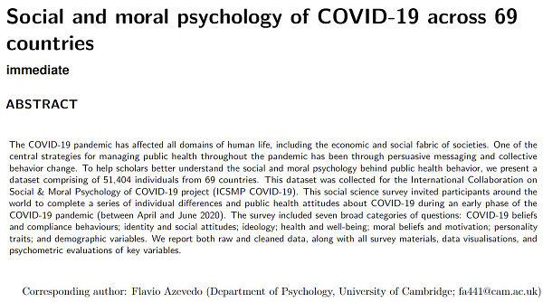 Abstract of our paper on the "Social and Moral Psychology of COVID-19