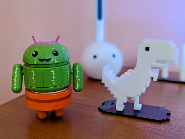 Android and Chrome dino figurines