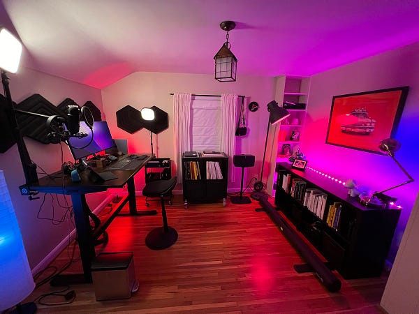 Room under red and blue lights