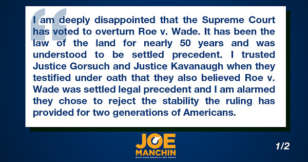 I am deeply disappointed that the Supreme Court has voted to overturn Roe v. Wade. It has been the law of the land for nearly 50 years and was understood to be settled precedent. I trusted Justice Gorsuch and Justice Kavanaugh when they testified under oath that they also believed Roe v. Wade was settled legal precedent and I am alarmed they chose to reject the stability the ruling has provided for two generations of Americans.