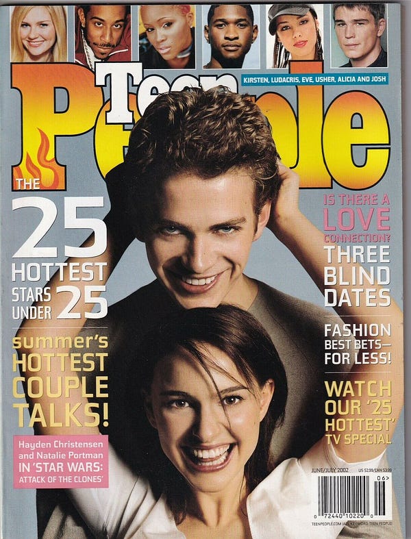 Teen People June/July 2002 issue with Hayden Christensen and Natalie Portman on the cover.