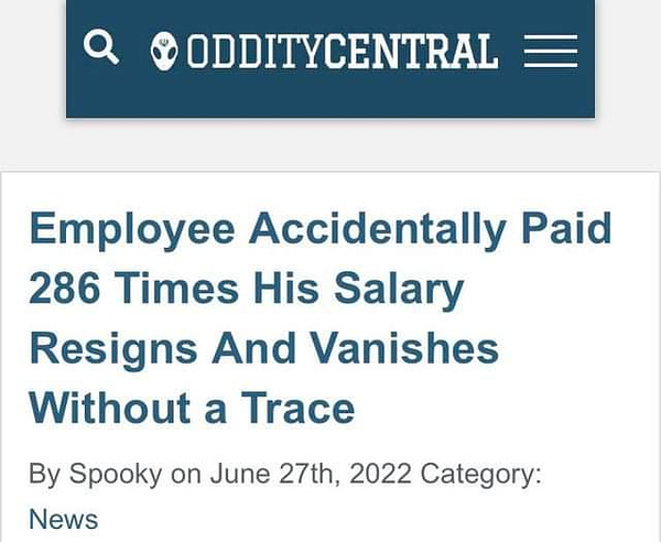 Employee accidentally paid 286 times his salary resigns and vanishes without trace