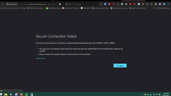 Secure Connection to www.workforceaustralia.gov.au Failed