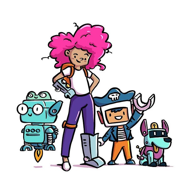 Drawing of Robyn and her three friends standing proudly.