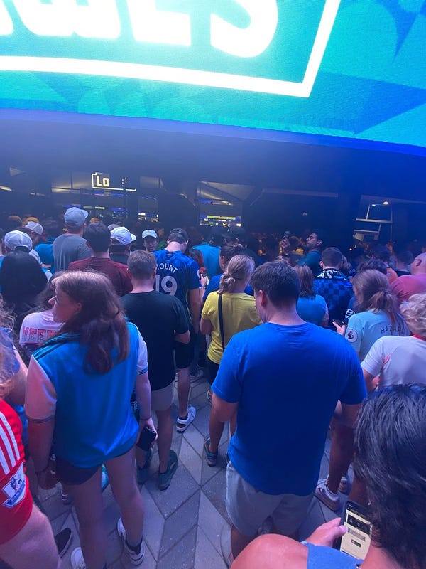 Fans waiting outside Bank of America Stadium at 8:35 PM
