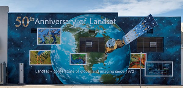 A mural celebrating the 50 years of the Landsat mission is seen, Tuesday, Sept. 28, 2021, in Lompoc, California.