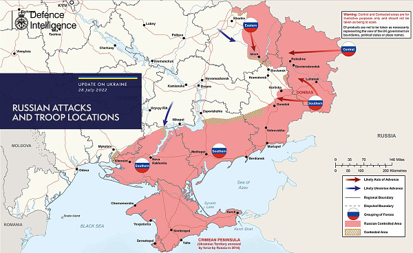 Russian attacks and troop locations map (28/07/22)