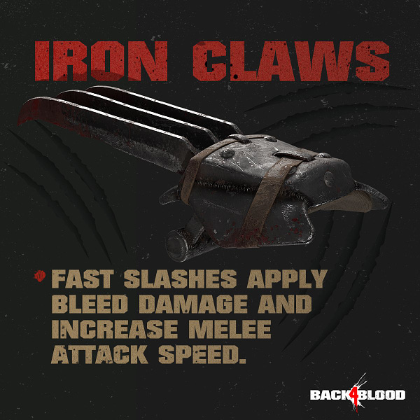 Iron Claws is a new weapon that will come in the second expansion, Children of the Worm. Fast slashes apply bleed damage and increase melee attack speed.