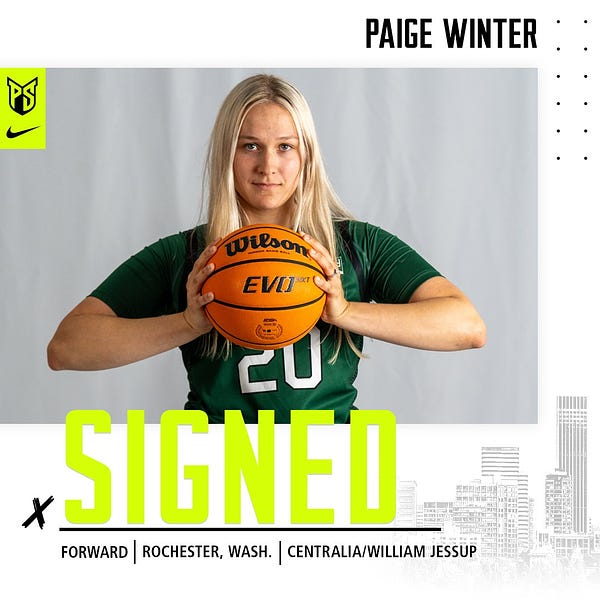 Graphic announcing the signing of Paige Winter to the Portland State women's basketball team.