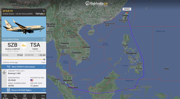 Flight path of SPAR19 from Kuala Lumpur to Taipei.
