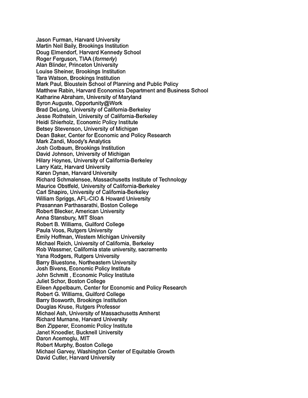 A list of names of economists from across the country who signed onto a letter urging congressional leadership to swiftly pass the Inflation Reduction Act of 2022.