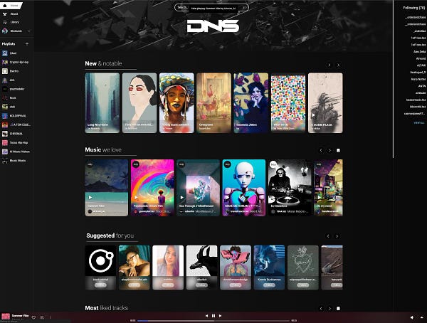 DNS.xyz homepage, showing today's art and music.