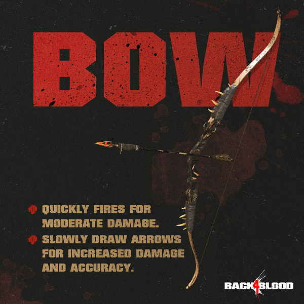 New weapon, bow. Quickly fires for moderate damage. Slowly draw arrows for increased damage and accuracy.