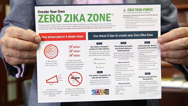 Man holding a flyer with a description of how to create a zero zika zone.