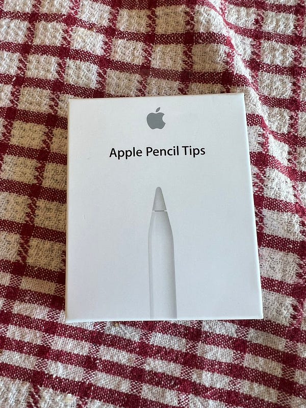 A small white Apple box with an Apple Pencil depicted on it with the title “Apple Pencil Tips”