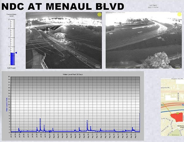 flood water observed on the arroyo cam at Menaul