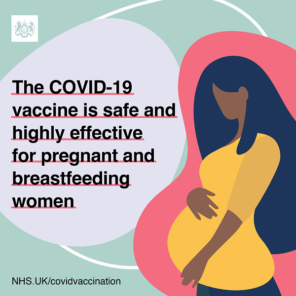 A pregnant woman cradles her bump. The COVID-19 vaccine is safe and highly effective for pregnant and breastfeeding women.