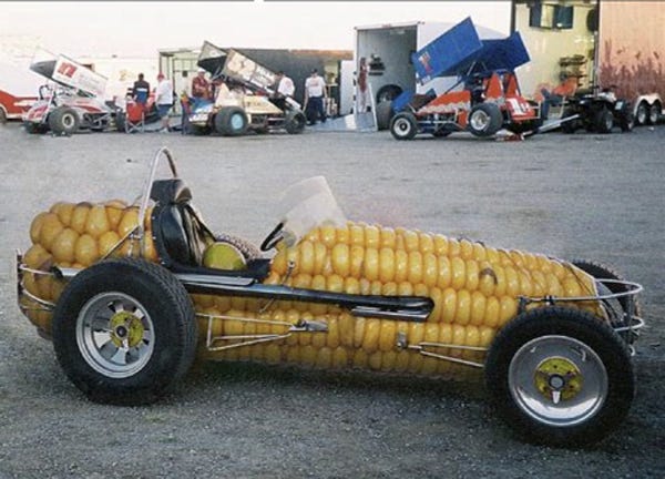 a corncob with wheels